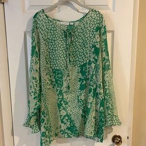 Susan Graver Floral Green Women's Tunic Top/Blouse size 2X